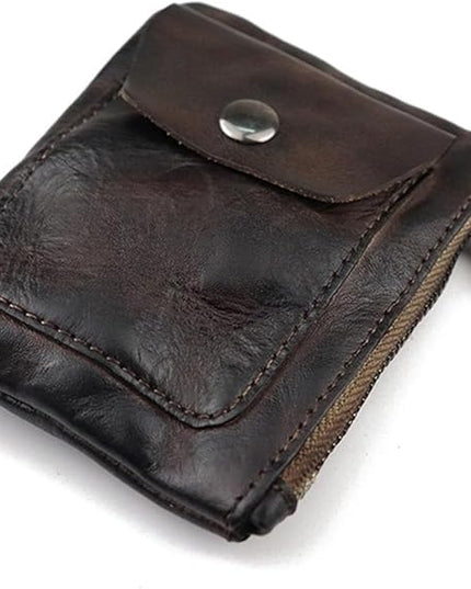 ZYLOXAR Genuine Leather Coin Pouch with Zipper Snap Closure Crazy Horse Wallet for Women (Coffee)