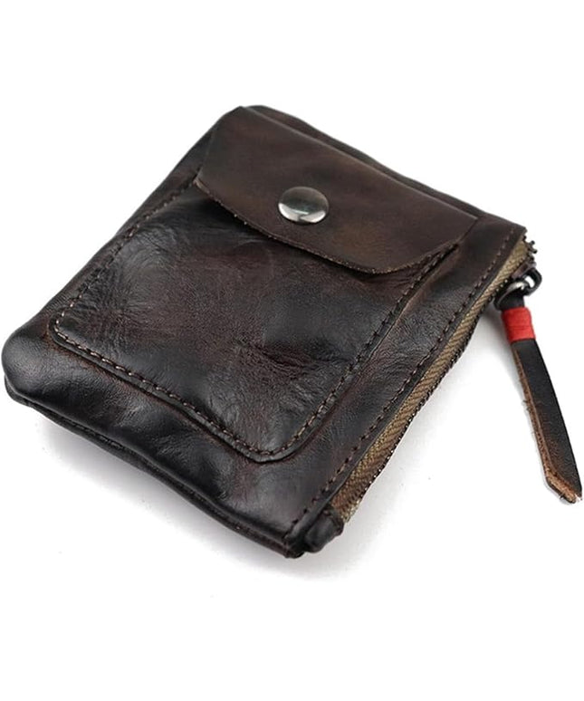 ZYLOXAR Genuine Leather Coin Pouch with Zipper Snap Closure Crazy Horse Wallet for Women (Coffee)
