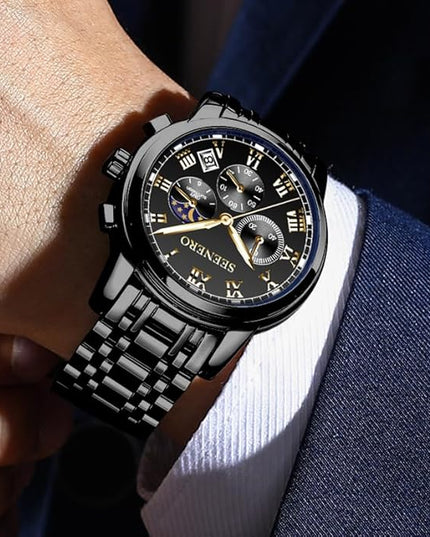 Watches for Men Business Dress Analog Quartz Roman Luminous Dial Wrist Watch with Calendar Stainless Steel Band Waterproof with Tool Luxury Casua & Relojes para Hombres for Mens Gifts