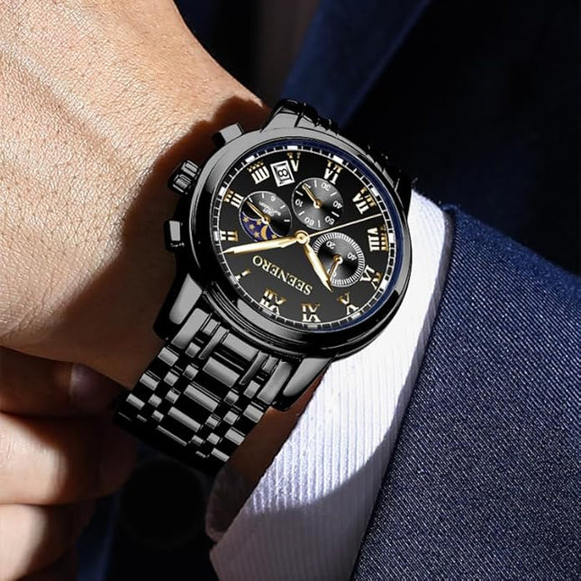 Watches for Men Business Dress Analog Quartz Roman Luminous Dial Wrist Watch with Calendar Stainless Steel Band Waterproof with Tool Luxury Casua & Relojes para Hombres for Mens Gifts