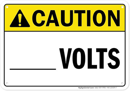 Caution Volts Sign, 10x7 Inches, 55 mil thick HDPS (high density polystyrene), Made in USA by My Sign Center