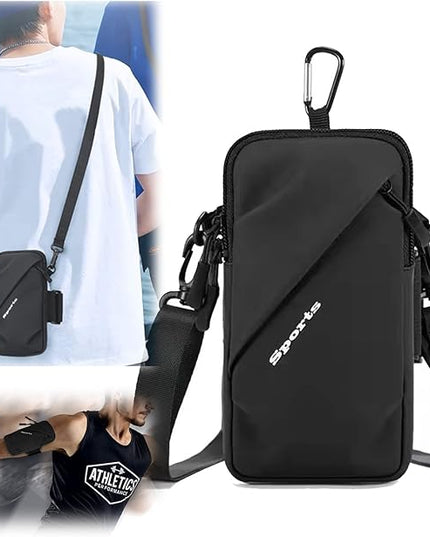 Phone Holder Arm Band, Small Crossbody Shoulder Holsters Bag with Arm Bands, Fits iPhone and Android, Use for Running, Walking, Hiking & Biking (6.7 Inches, Black)