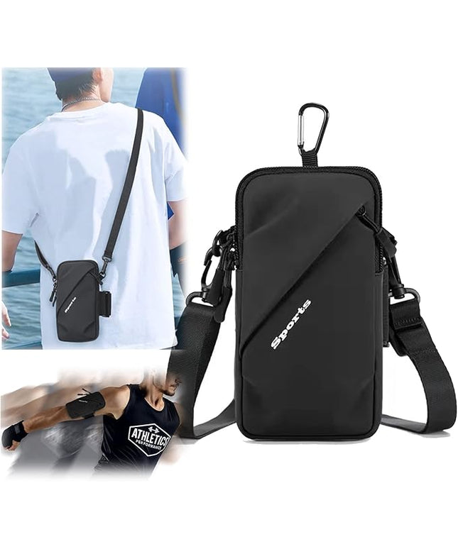 Phone Holder Arm Band, Small Crossbody Shoulder Holsters Bag with Arm Bands, Fits iPhone and Android, Use for Running, Walking, Hiking & Biking (6.7 Inches, Black)