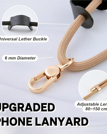 Universal Phone Lanyard, Anti-Theft Crossbody Strap for iPhone 17 Pro Max and Most Smartphones, Adjustable Cell Phone Neck Holder w/ 2 Non-Adhesive Tether Tabs for Men and Women, Apricot/Gold