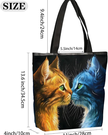 Pardick Canvas Tote Bags, Cute Black Cat Tote Bag Eco Friendly Reusable Grocery Shopping Bagsfor Beach, Books, Women with Zipper Inner Pocket