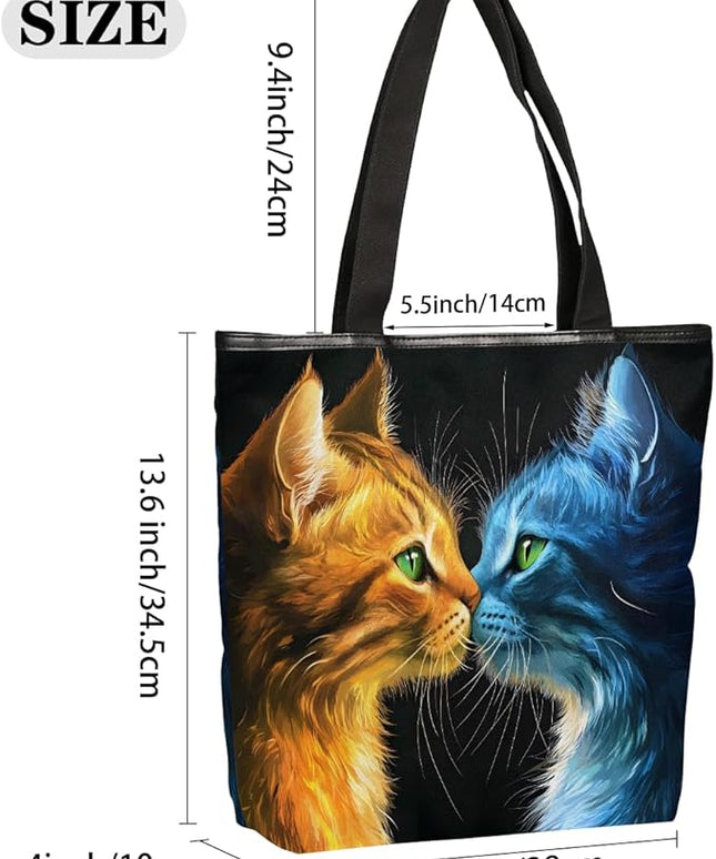 Pardick Canvas Tote Bags, Cute Black Cat Tote Bag Eco Friendly Reusable Grocery Shopping Bagsfor Beach, Books, Women with Zipper Inner Pocket