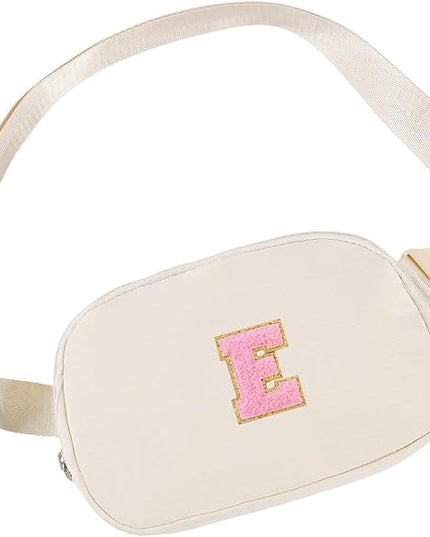Glratn Initial Letter Fanny Pack for Girls,Patch Belt Bag,Toddler Crossbody Bags，Gifts for 3 4 5 6 7 8 9 10 11 37 Year Old Teens Kids,Christmas Graduation Gifts for Teen Girls ，(Beige-E)