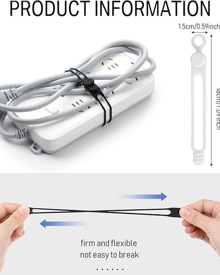 Nuanchu 40 Pcs Silicone Cable Ties Reusable Holder Adjustable Straps Multipurpose Charging Cable Organizer for Fastening Charging Cords Wires(7.1 Inch,Black, White)