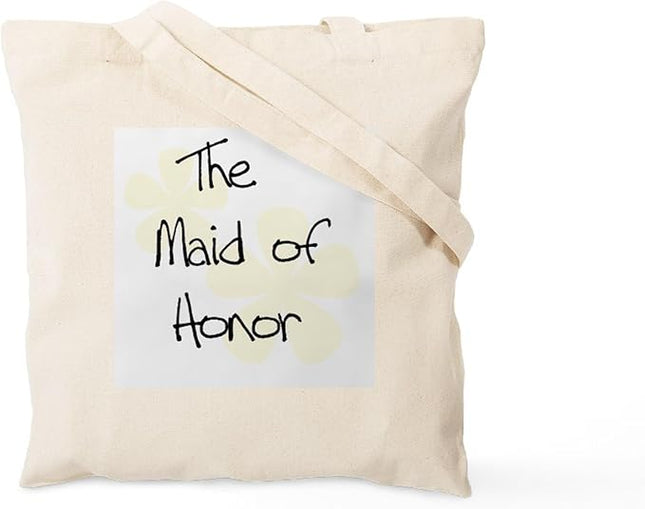 CafePress Yellow Flowers Maid of Honor Tote Bag Reusable Natural Beige Canvas Shopping Bag