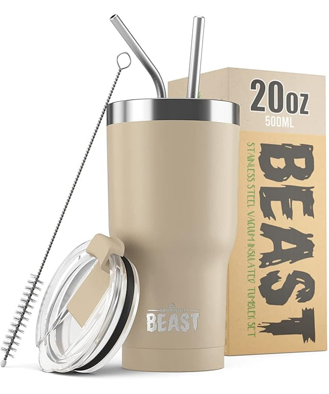 Beast 20 oz Tumbler Stainless Steel Vacuum Insulated Coffee Ice Cup Double Wall Travel Flask (Sand)