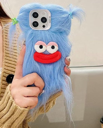 for iPhone 17 Pro Max Case,Funny and Silly Weird Furry Phone Cases [DIY Long Hair with Hairclip] Ugly Phone Case Swap Challenge Gifts with Friends (Blue)