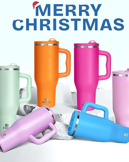 34HD 40 oz Stainless Steel Tumbler - Leakproof Insulated Water Bottle with Handle, Magnetic Lid and Flexible Straw - Iced for 48 Hours – Perfect for Men, Women, Birthday Gift, Blue - Ocean Breeze