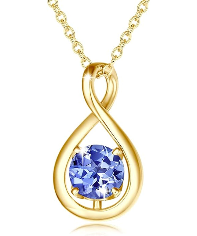 FANCIME Birthstone Necklaces for Women Fine Jewelry Sterling Silver Dainty Infinity Pendant Anniversary Birthday Christmas Gifts for Her Wife Mom Lady Daughter, Chain 16"+2" Extend