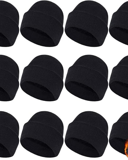 ZH 12-Pack Knitted Winter Beanie Hats for Men and Women, Warm and Cozy Cuffed Skull Caps, Bulk Purchase
