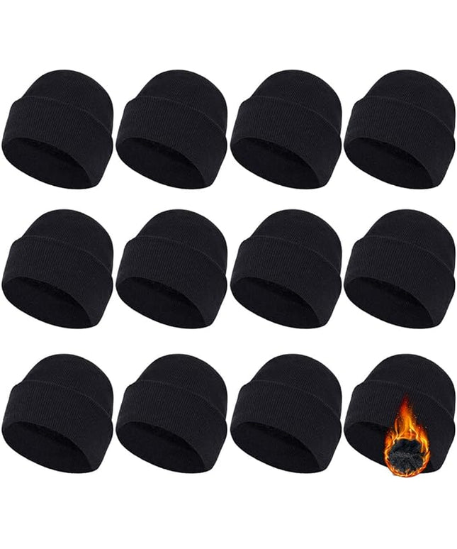 ZH 12-Pack Knitted Winter Beanie Hats for Men and Women, Warm and Cozy Cuffed Skull Caps, Bulk Purchase