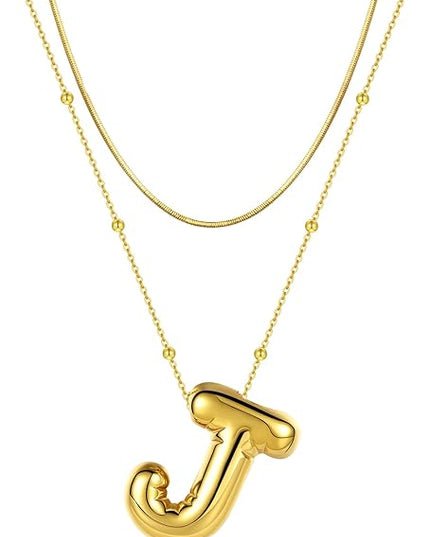 LUCA SMITH Initial Necklaces for Women, Dainty Balloon Bubble Letter, Name Letter Alphabet Pendant Layered Choker Chain Jewelry Gift
