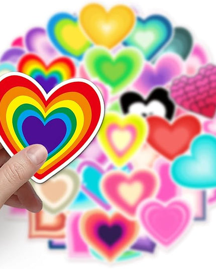 Love Heart-Shaped Stickers, 50pcs Waterproof Vinyl Stickers for Water Bottles, Laptops, Phones, Skateboards, and Luggage