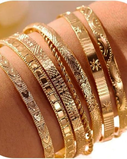 ÌF ME Gold Bangle Bracelets for Women, Indian Bangles Stackable Set, Multi Layer Textured 14K Gold Plated Chunky Bracelets Boho Jewelrys Set