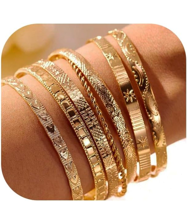 ÌF ME Gold Bangle Bracelets for Women, Indian Bangles Stackable Set, Multi Layer Textured 14K Gold Plated Chunky Bracelets Boho Jewelrys Set