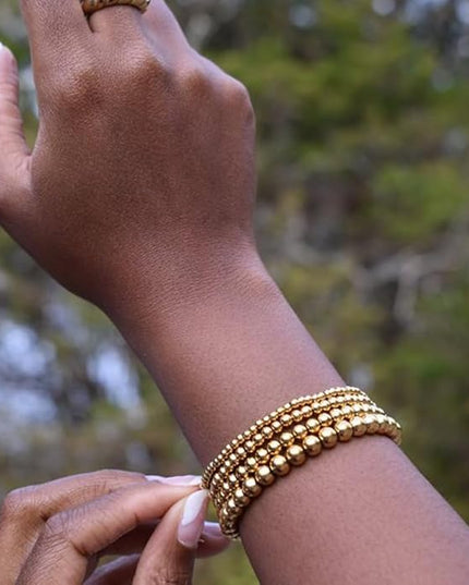 Gold Beaded Bracelets for Women, 14K Real Gold Plated Jewelry for Women Dainty Pearl Bead Bracelets Stack, Non Tarnish Trendy Stackable Ball Cross Stretch Bracelet Set Fashion Accessories Gifts