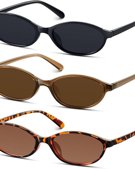 KUGUAOK Retro Oval Sunglasses for Women 90s Design Small Cat Eye Sun Glasses UV Protection Y2k Trendy Narrow Shades
