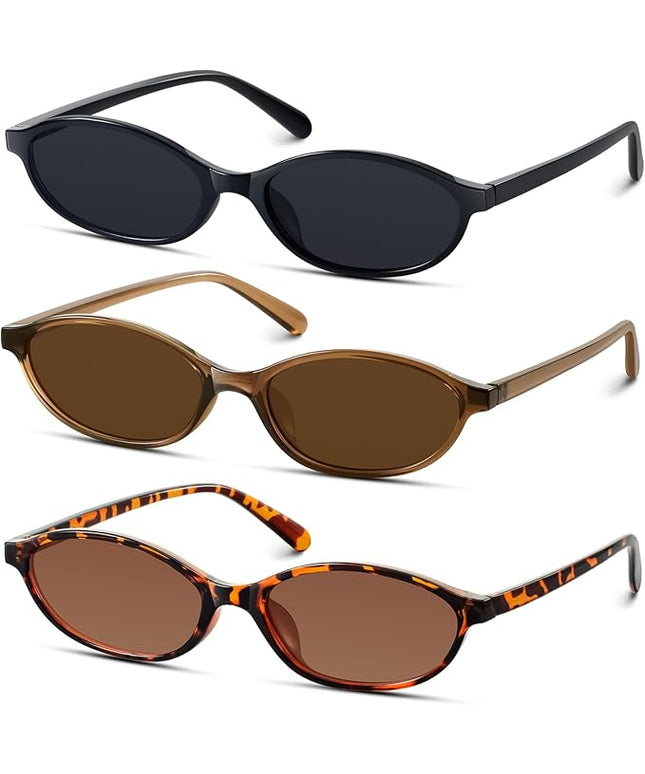 KUGUAOK Retro Oval Sunglasses for Women 90s Design Small Cat Eye Sun Glasses UV Protection Y2k Trendy Narrow Shades