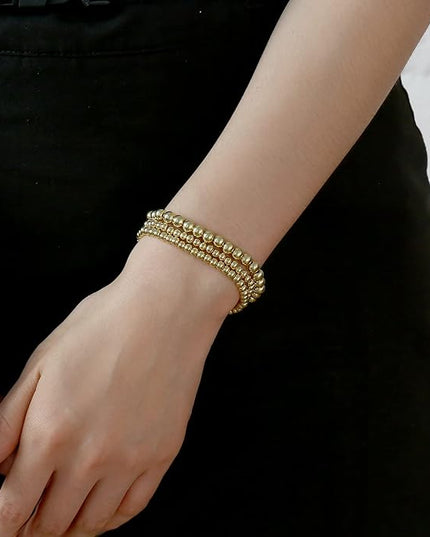 Elegance 11 designs 14K Gold Plated Bead Ball Bracelet Stretchable Elastic Gold Beaded Bracelets for Women