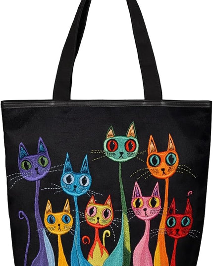 Pardick Canvas Tote Bags, Cute Funny Cats Tote Bag Eco Friendly Reusable Grocery Shopping Bagsfor Beach, Books, Women with Zipper Inner Pocket