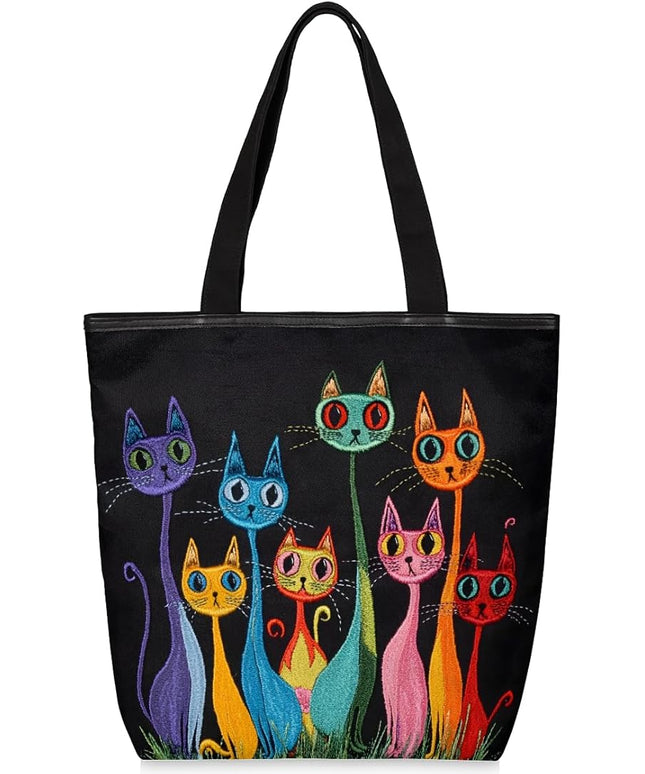 Pardick Canvas Tote Bags, Cute Funny Cats Tote Bag Eco Friendly Reusable Grocery Shopping Bagsfor Beach, Books, Women with Zipper Inner Pocket