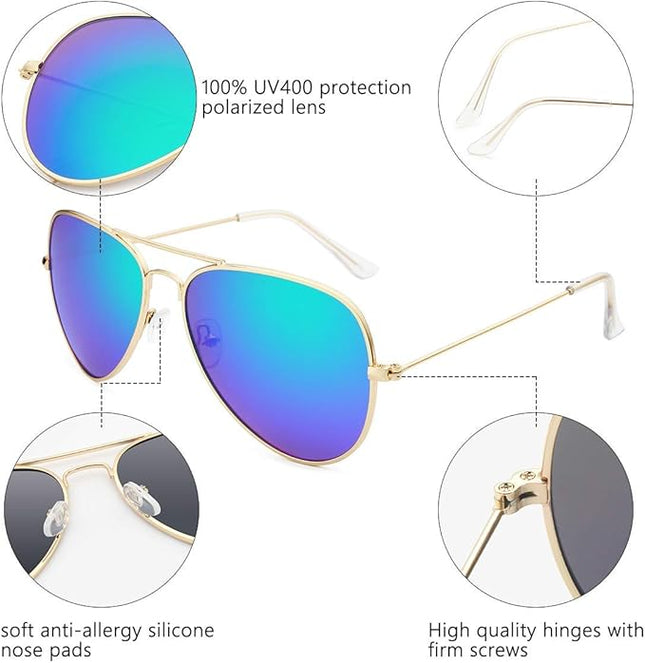 livho Sunglasses for Men Women Aviator Polarized Metal Mirror UV 400 Lens Protection