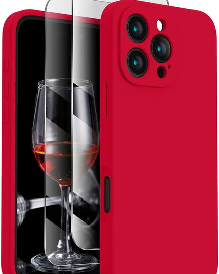 FireNova Designed for iPhone 16 Pro Max Case, Silicone Upgraded [Camera Protection] Phone Case with [2 Screen Protectors], Soft Anti-Scratch Microfiber Lining Inside, 2024, Deep Red