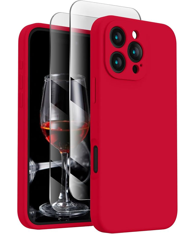 FireNova Designed for iPhone 16 Pro Max Case, Silicone Upgraded [Camera Protection] Phone Case with [2 Screen Protectors], Soft Anti-Scratch Microfiber Lining Inside, 2024, Deep Red