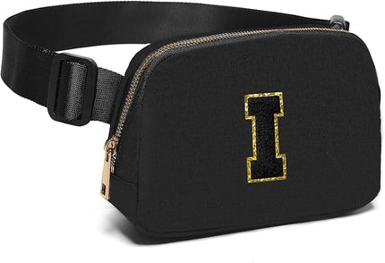 Gitus Belt Bag Fanny Pack Crossbody Bags with Initial Letter Patch Gifts for Wife Older Women Mother Coworker Bridesmaid Anniversary Travel Gifts Beach Gifts (Black-I)