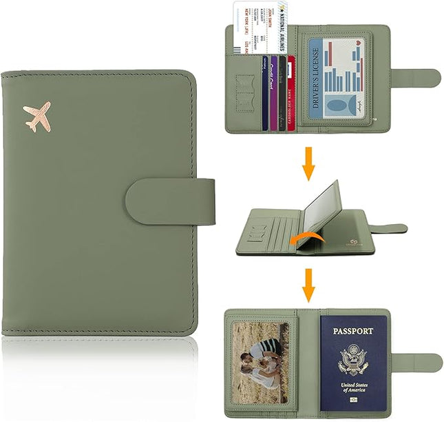 Melsbrinna Rfid Passport Holder for Travel women/Men, Cute Passport Wallet Rfid Blocking Card Slots, Rfid Passport Cover/CaseTravel Wallet, Passport Book Holder (1, Green)