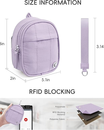CLUCI Mini Backpack Keychain Wallet Small Change Quilted Coin Purse Cute Puffer Wristlet Pouch with 3 RFID Card Slots