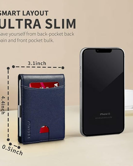 RUNBOX Slim Money Clip Wallets for Men RFID Blocking 11 Card Holder Minimalist Small Leather Bifold Men's Front Pocket Wallet Gift Box