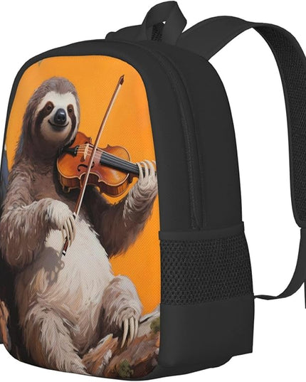 Sloth Plays Violin Notebook Backpack Fits 15 Inch Laptop Casual Backpack Casual Daypack