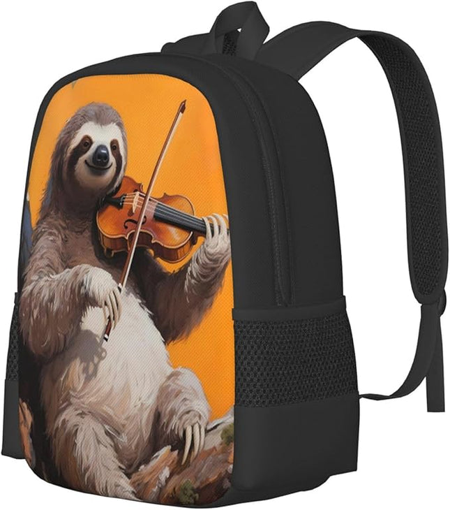 Sloth Plays Violin Notebook Backpack Fits 15 Inch Laptop Casual Backpack Casual Daypack