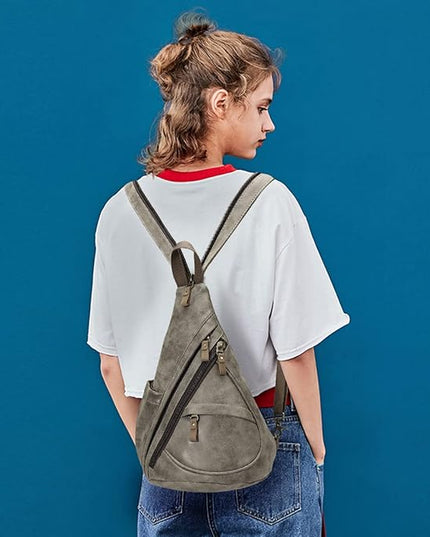 KL928 PU Leather Sling Bag - Small Crossbody Backpack Shoulder Casual Daypack Rucksack for Men Women(Dark Coffee)