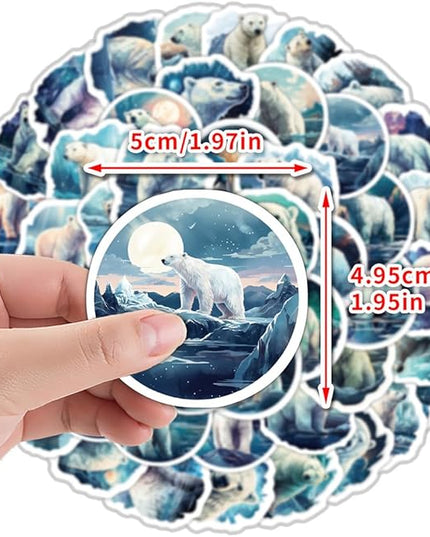 Lovely Polar Bear Vinyl Stickers, 50 PCS Waterproof Polar Bear Animal Decals for Laptops, Scrapbooking, Journals, Water Bottles, Phones, Notebooks & DIY Decor