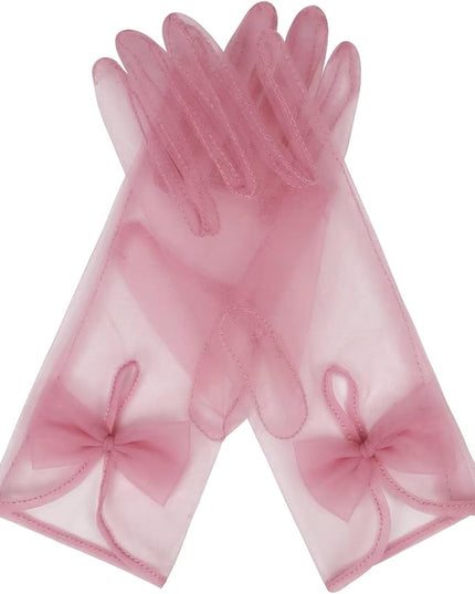 QRBTSCL Women's Short Tea Party Gloves Tulle Gloves with Bowknot Mesh Glove Wedding Bridesmaids Evening Party Glove