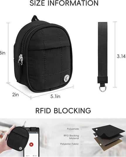 CLUCI Mini Backpack Keychain Wallet Small Change Quilted Coin Purse Cute Puffer Wristlet Pouch with 3 RFID Card Slots
