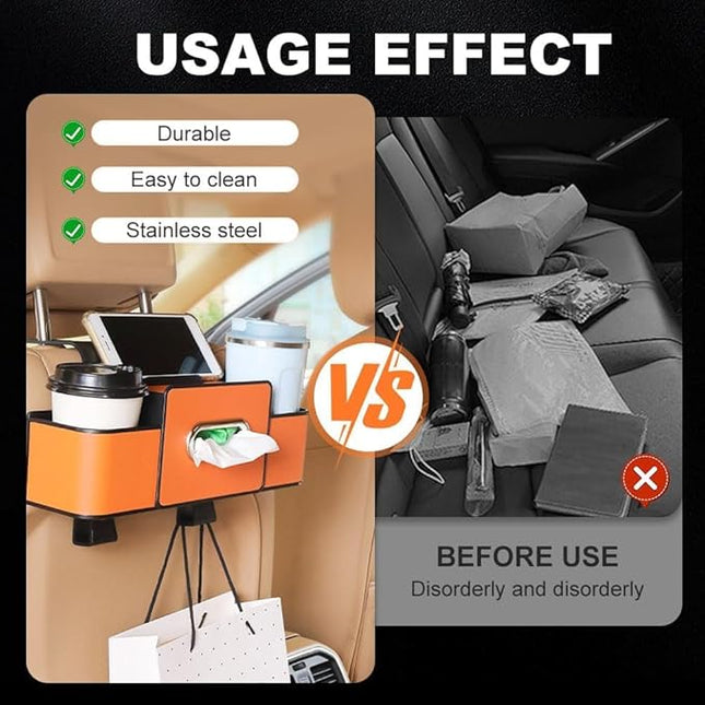4 in 1 Car Organizers and Storage Box,2026 Upgraded Multifunctional Car Organizers with Tissue Boxs and Hook, Drink Holder for Car (Black)