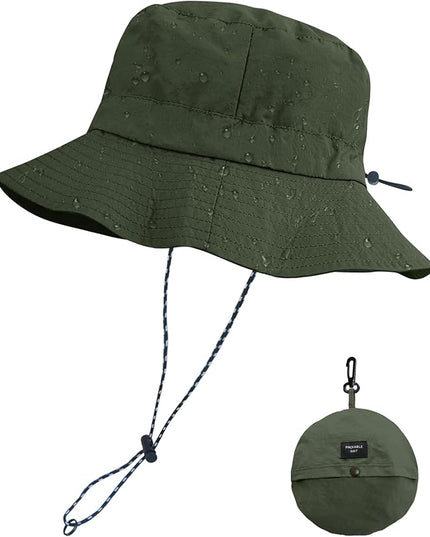 PFFY Quick Dry Waterproof Packable Bucket Hat for Women Men Outdoor Sun Hats with Detachable Chin Strap