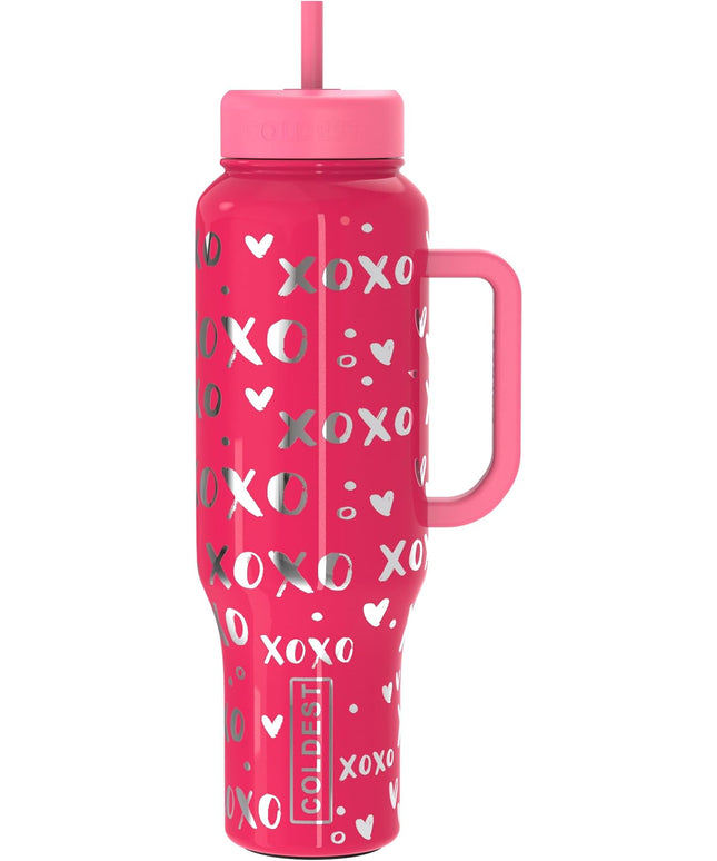 Coldest Tumbler with Handle and Straw, 100% Leak Proof Insulated Tumbler with Lid and Straw (3 Lids), Stainless Steel Tumblers for Women & Men, Cup Holder Friendly, 46 oz (Moonlight Hearts)