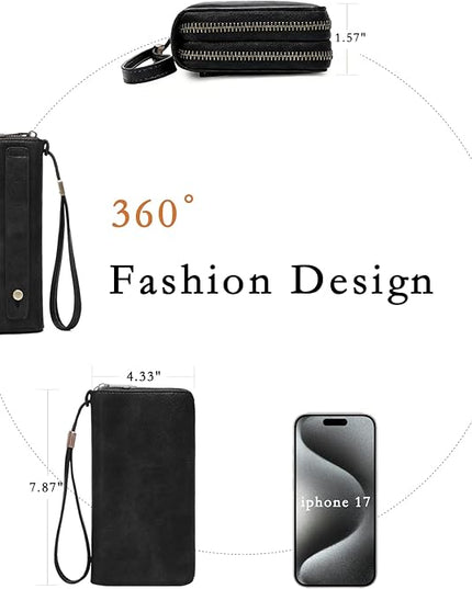 YAPAIOU Wallet For Women Large Capacity Wristlet Purse for Women RFID Blocking Multi Clutch Wallet Black