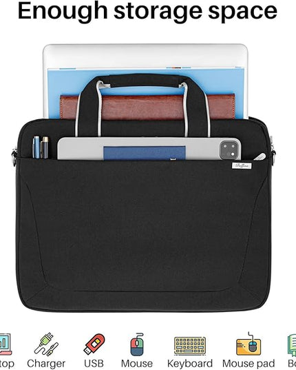 17 17.3 Inch Laptop Shoulder Bag for Men Women,Waterproof Computer Carrying Case Messenger Bag with Strap for 17"-18" HP Dell,Laptop Briefcase for Office business Travel College School,Black