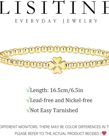 Gold Bracelets for Women 14K Gold Beaded Bracelets Stackable Bracelets for Women Gold Charm Bracelet Non Tarnish Gold Jewelry for Women Trendy
