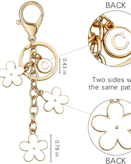 Cute Initial Letter Keyring for Women Girls Nice Flower Keychains for Handbag Backpack