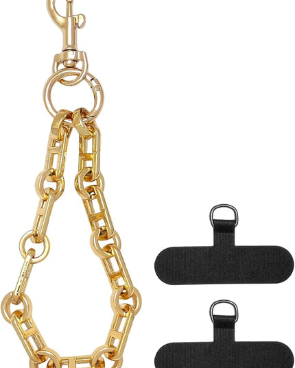 Phone Wrist Strap with Metal Chain Phone Lanyard Wrist with 2 Tether Tabs Metal Leather Cellphone Charm Phone Chain